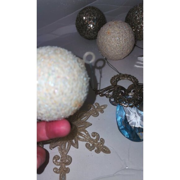 Set Of 12 Glittery Christmas Ornaments - Snowflakes Balls & Angel Decorations - Picture 10 of 16